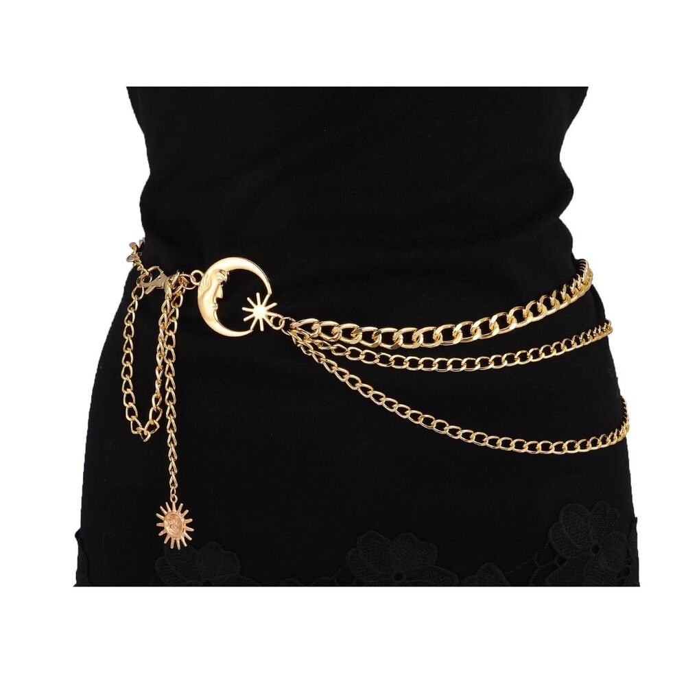 8769 Chain Belt For Women Plus Size Waist Belt Gold Chunky Alloy Chain